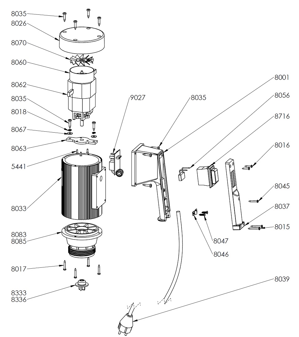 Запасные части Двигатель JP-160 без LVR и регулятора скорости