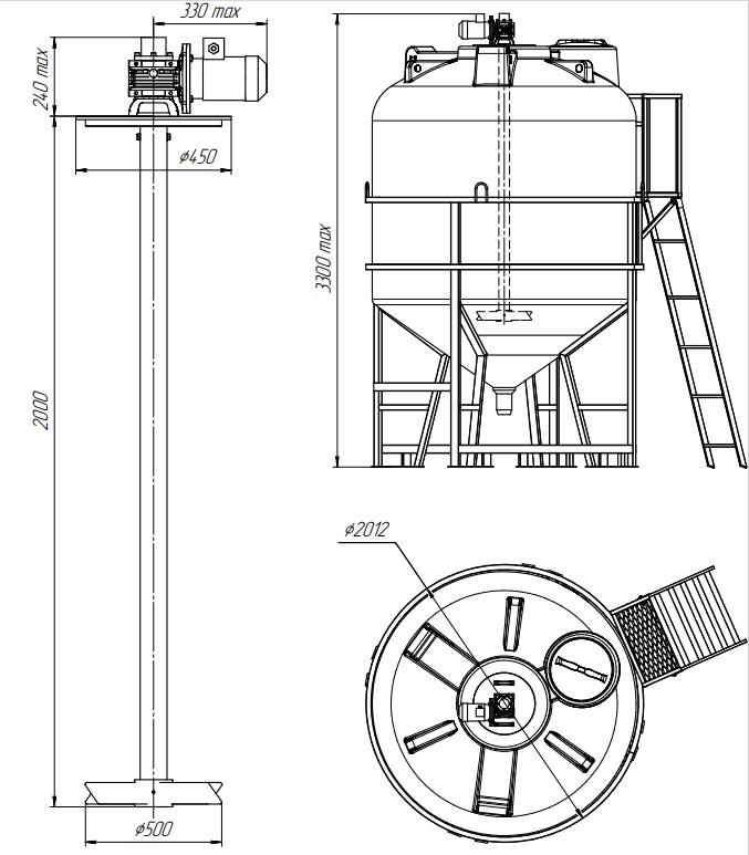 Тихоходный миксер МиксL для ёмкости Экопром  ЦКТ 5000 с комплектом креплений